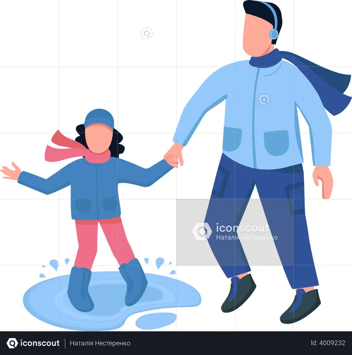 Papa joue avec sa fille sous la pluie  Illustration