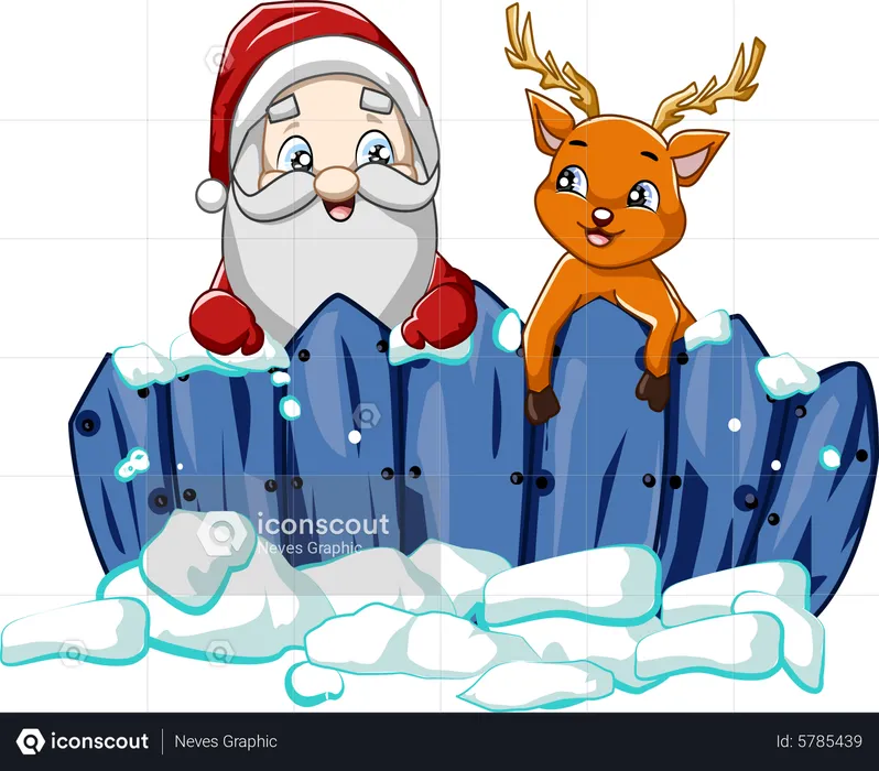 Papá Noel con ciervo  Ilustración