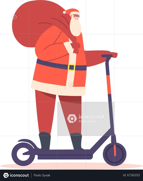 Papá Noel montando scooter eléctrico  Ilustración