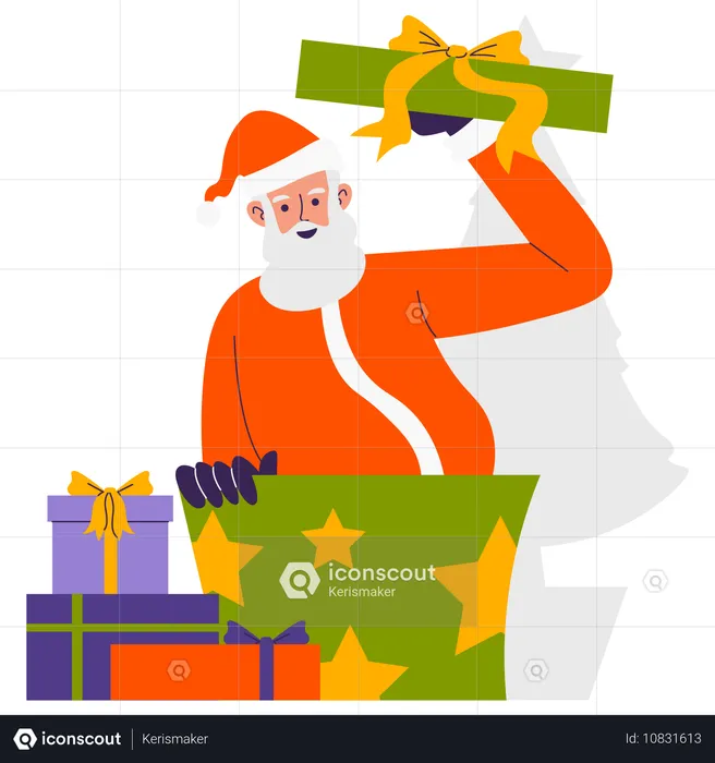 Papá Noel preparándose para la caja de regalo sorpresa  Ilustración