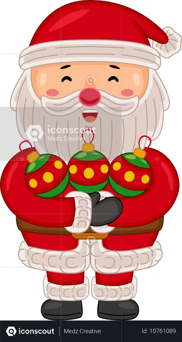 Papá Noel sosteniendo bola de navidad  Ilustración