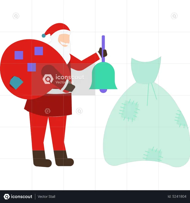 Papai Noel carrega uma sacola de presentes por cima do ombro  Ilustração