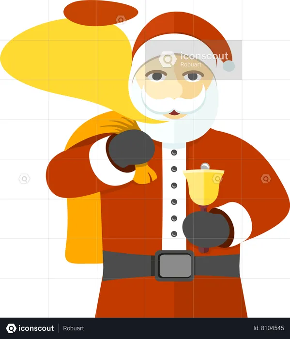 Papai Noel com saco de presentes e sino deseja Feliz Natal  Ilustração