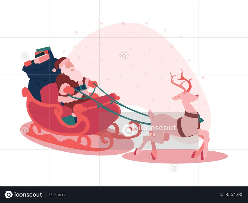 Papai noel com veado no natal  Ilustração