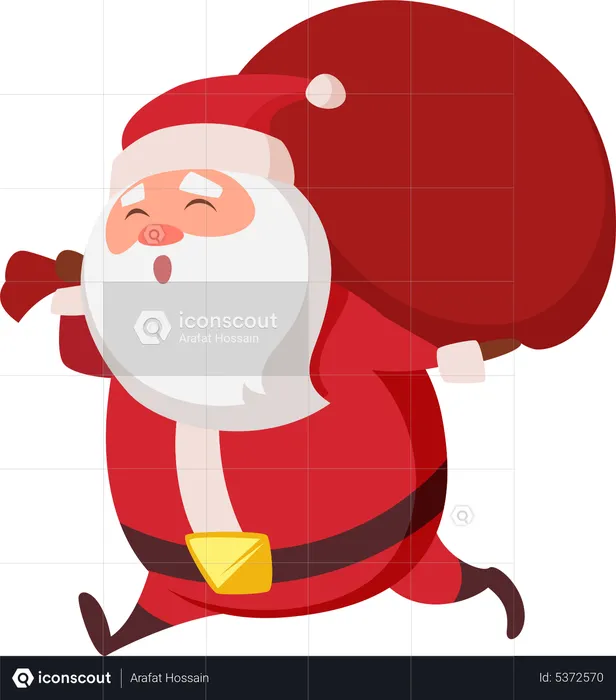 Papai Noel correndo com sacola de presente  Ilustração