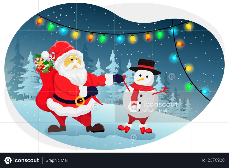 Papai Noel dando presentes de Natal  Ilustração