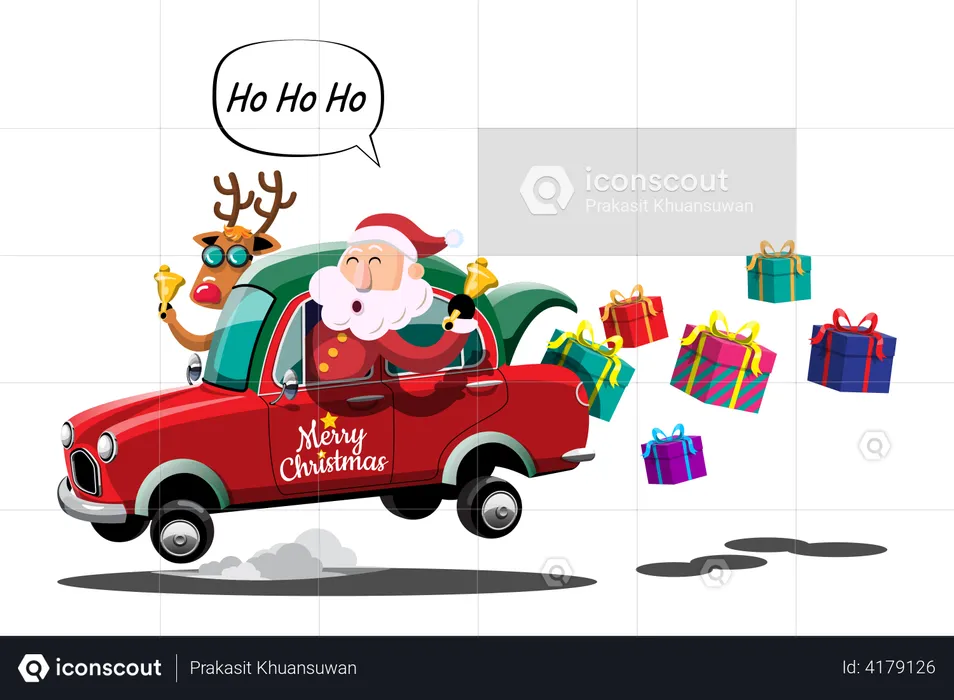 Papai Noel dirigindo carro  Ilustração