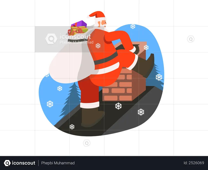 Papai Noel entrando em casa pela chaminé  Ilustração