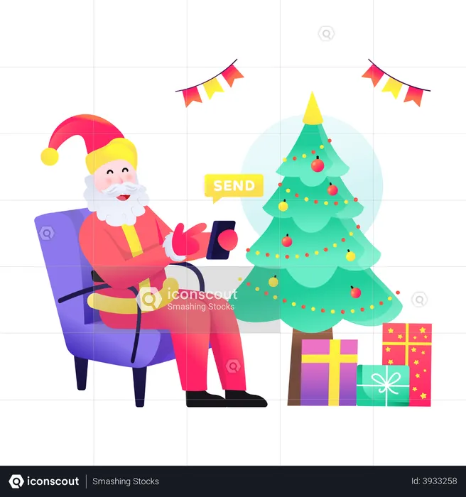 Papai Noel enviando mensagem de cumprimentos  Ilustração