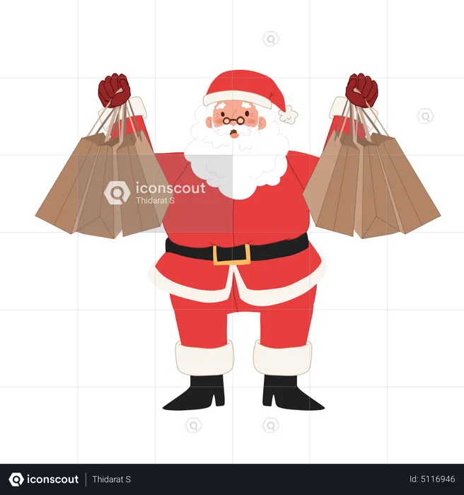 Papai Noel está segurando sacolas de compras  Ilustração