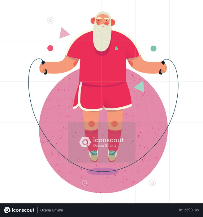 Papai Noel fazendo exercício de pular corda  Ilustração