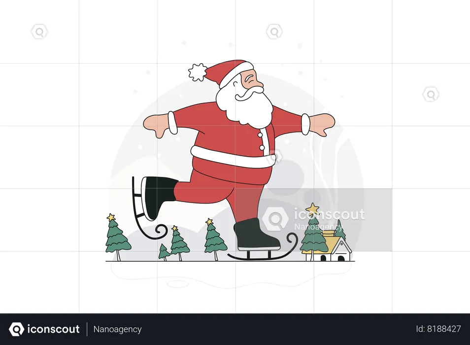 Papai Noel fazendo patinação no gelo  Ilustração