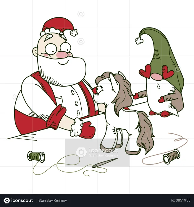 Papai Noel fazendo presentes de Natal  Ilustração