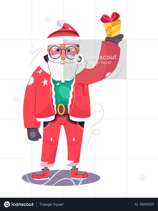 Papai Noel mostrando o presente  Ilustração