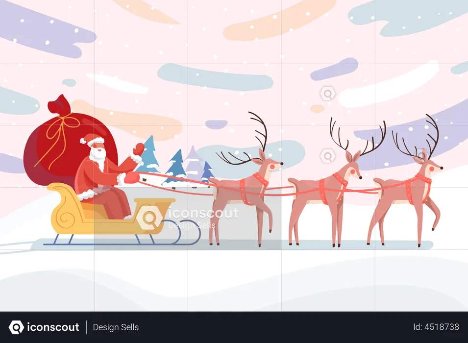 Papai noel sentado no trenó  Ilustração