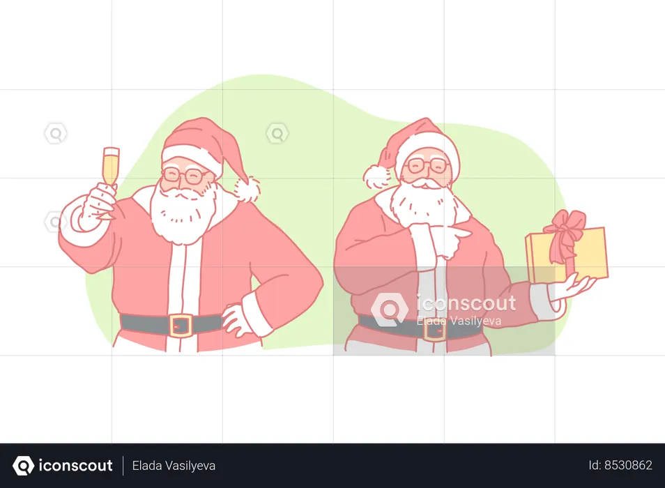 Papai Noel sorridente faz um brinde na véspera de Natal  Ilustração