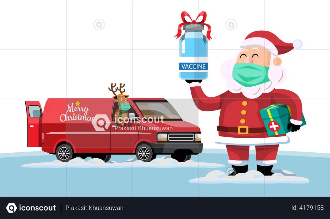 Papai Noel trazendo vacina corona  Ilustração