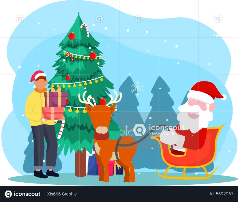 Papai Noel visitando crianças  Ilustração