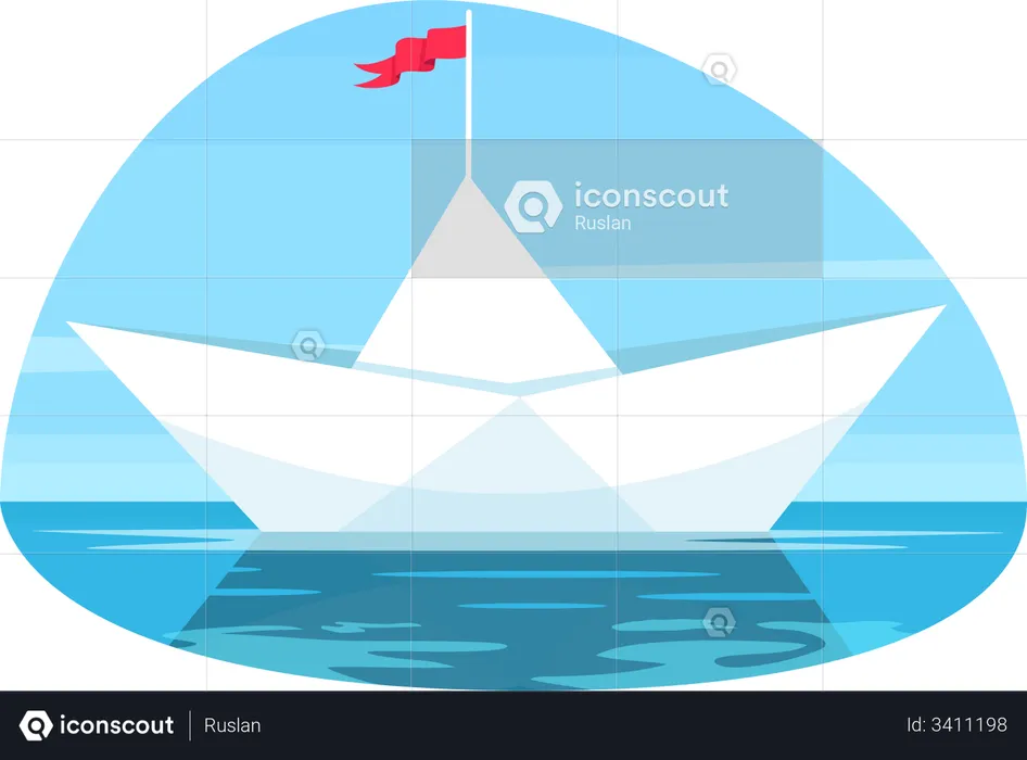 Paper boat with flag  Illustration