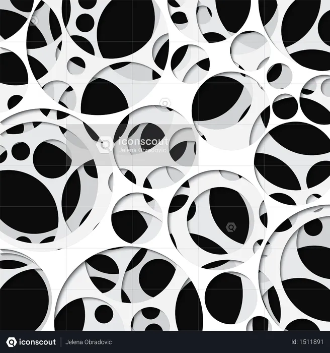 Paper cut out background with 3d effect, circles in black and white, vector illustration  Illustration