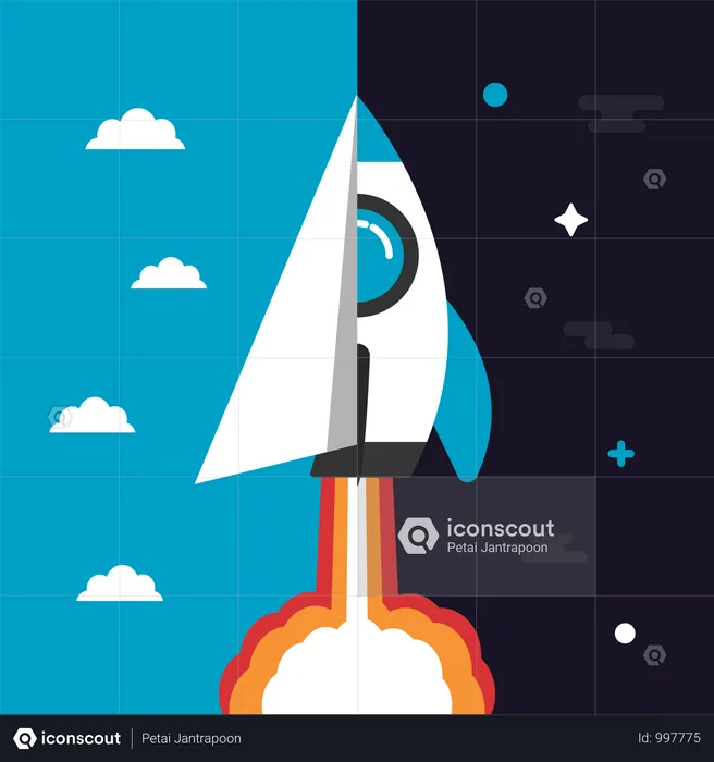 Paper Plane And Rocket Launching To Space  Illustration