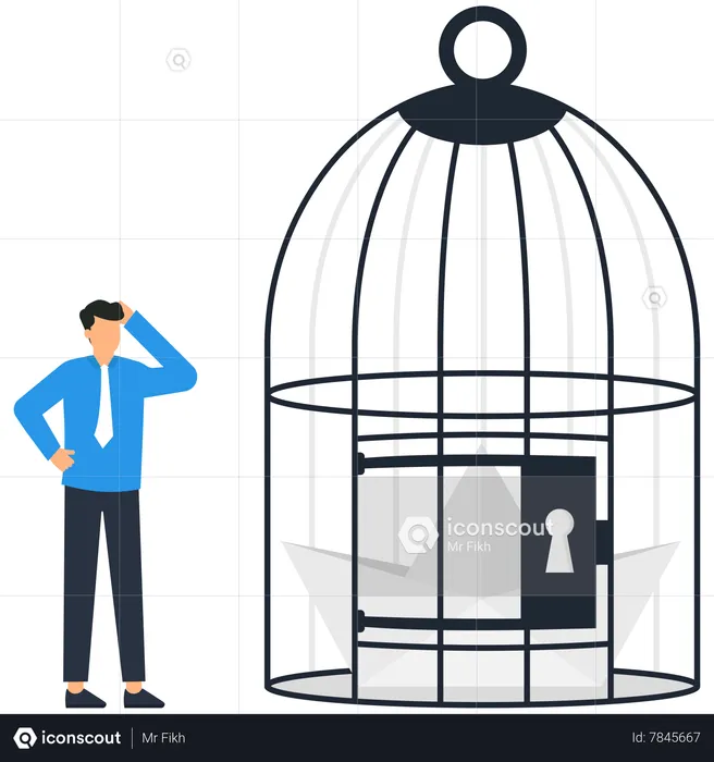Paper ship inside the cage  Illustration