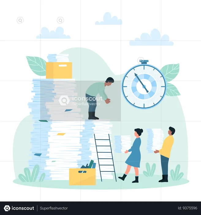 Paperwork organization in office work  Illustration