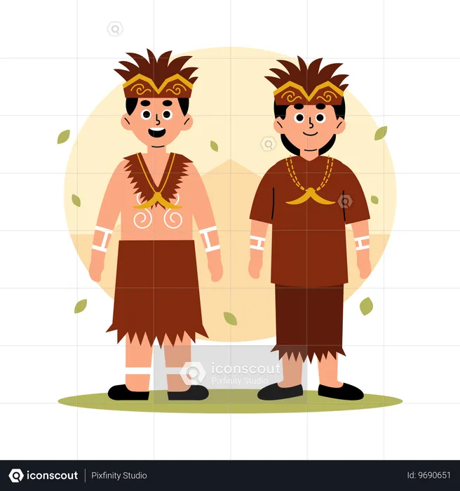 Papua Traditional Couple in Cultural Clothing  Illustration