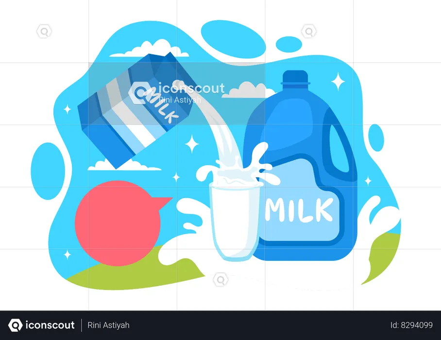 Paquet de lait et verre de lait  Illustration
