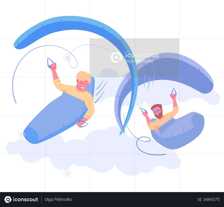 Paragliders flying in sky  Illustration
