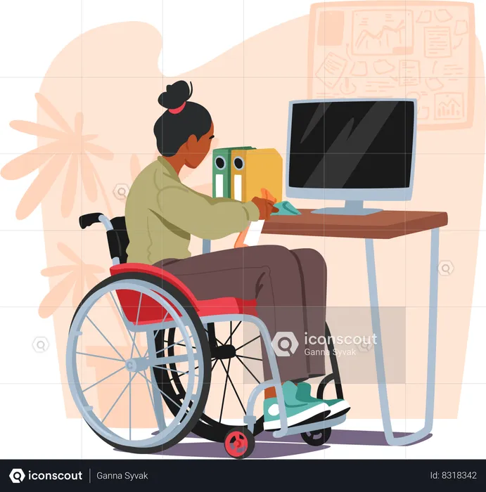 Paralyzed Woman In Wheelchair Cleans Her Home  Illustration