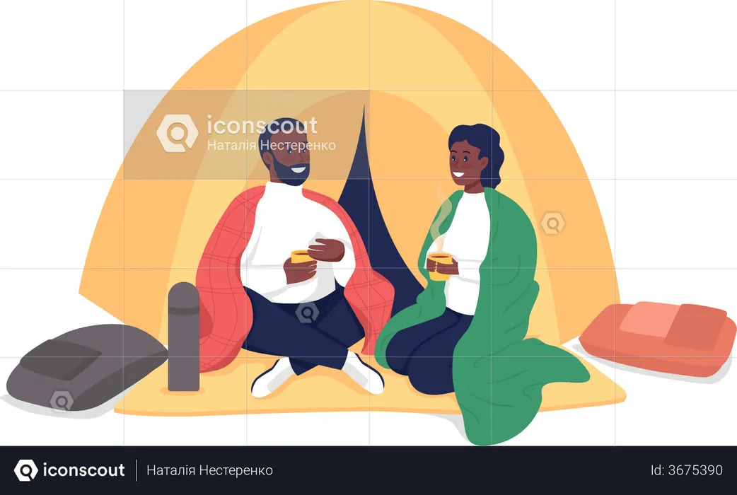 Parceiros acampando juntos  Ilustração