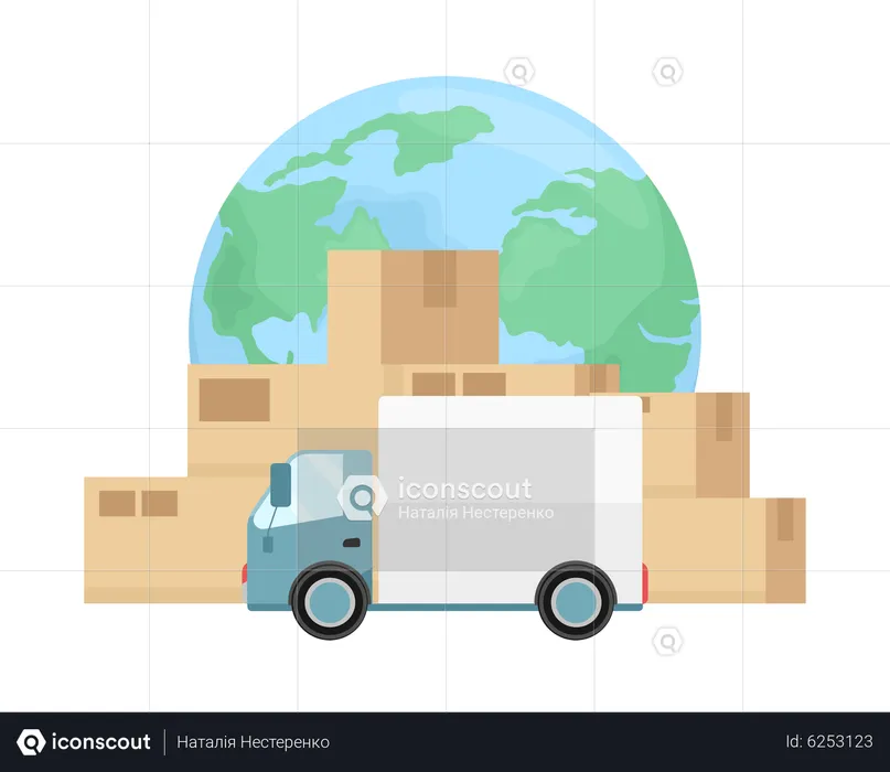 Parcels transported by van worldwide  Illustration