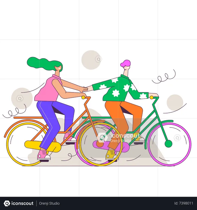 Pareja montando en bicicleta  Ilustración