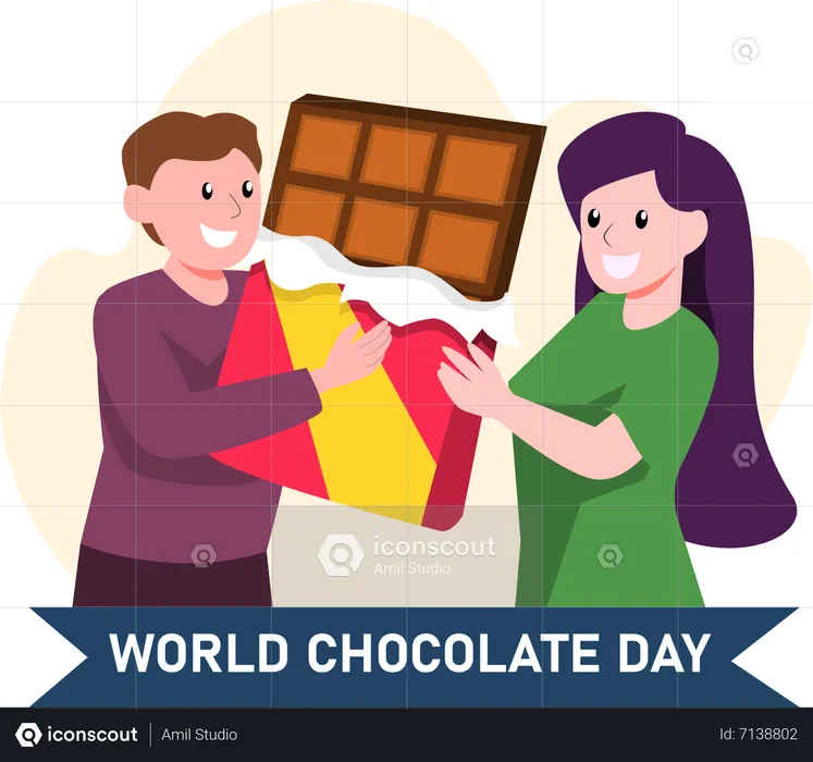 Pareja celebrando el Día Mundial del Chocolate  Ilustración