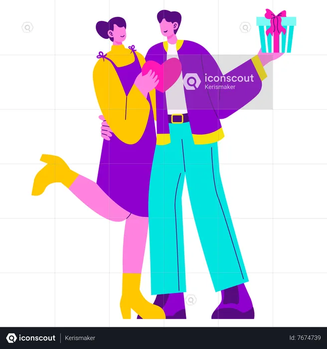 Pareja celebrando feliz aniversario  Ilustración