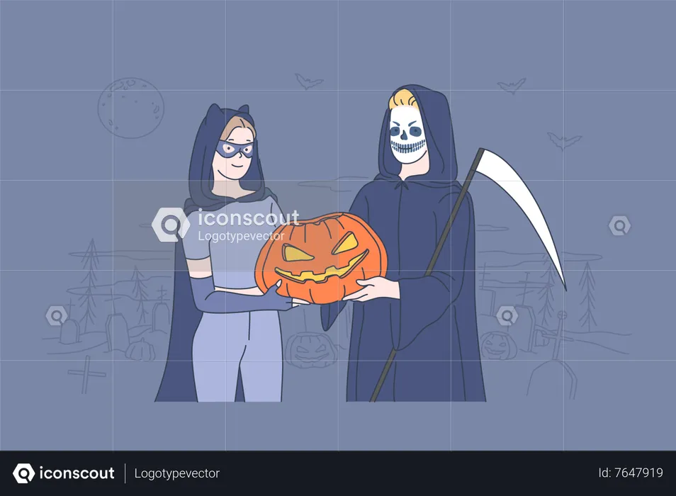 Pareja celebra halloween  Ilustración