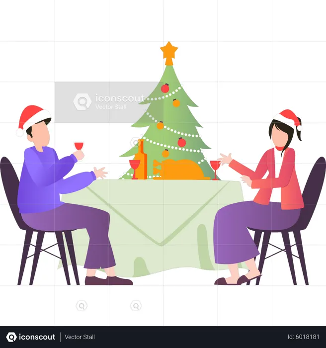 Pareja cenando en Navidad  Ilustración