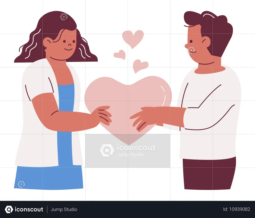 Pareja compartiendo corazón  Ilustración