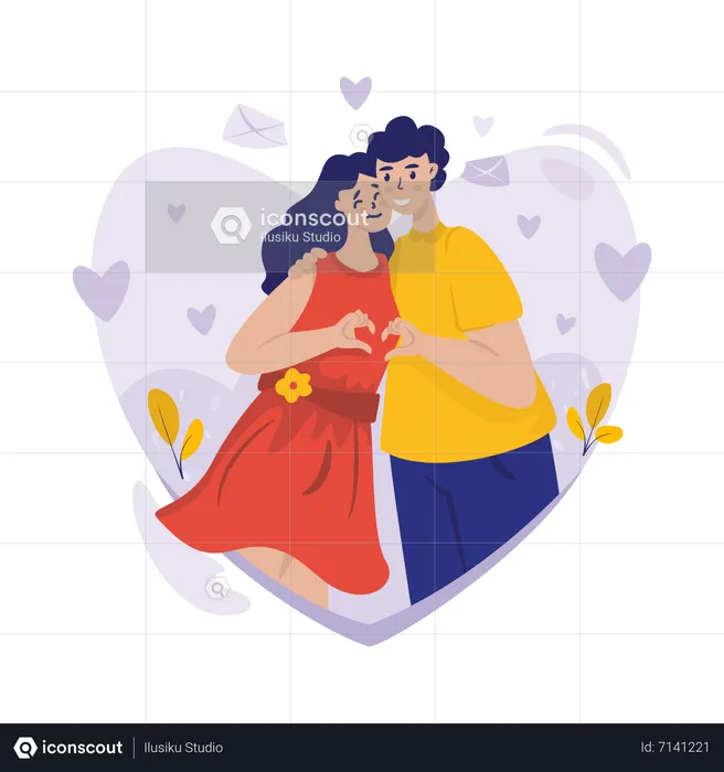 Pareja con gesto de dedo de amor  Ilustración