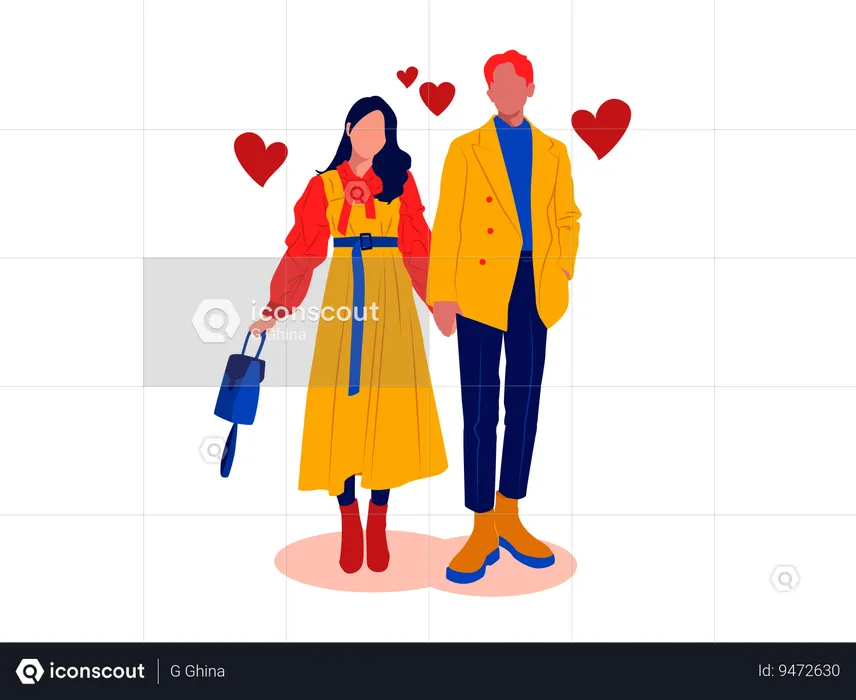 Pareja con estilo coreano en invierno.  Ilustración