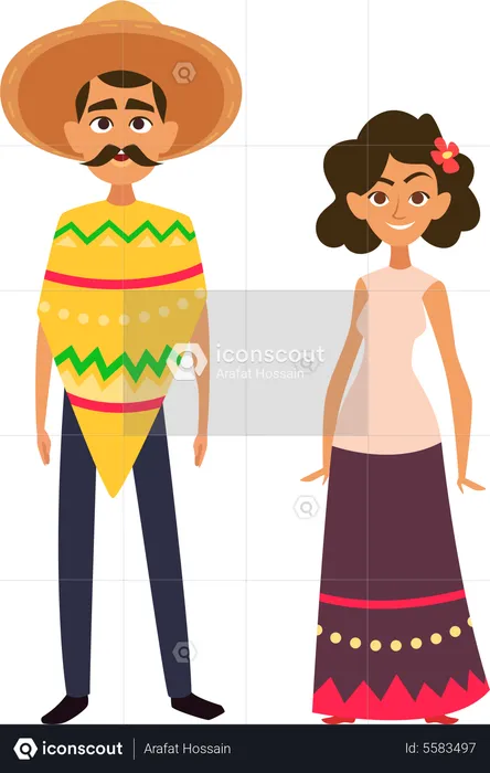 Pareja vistiendo traje mexicano  Ilustración