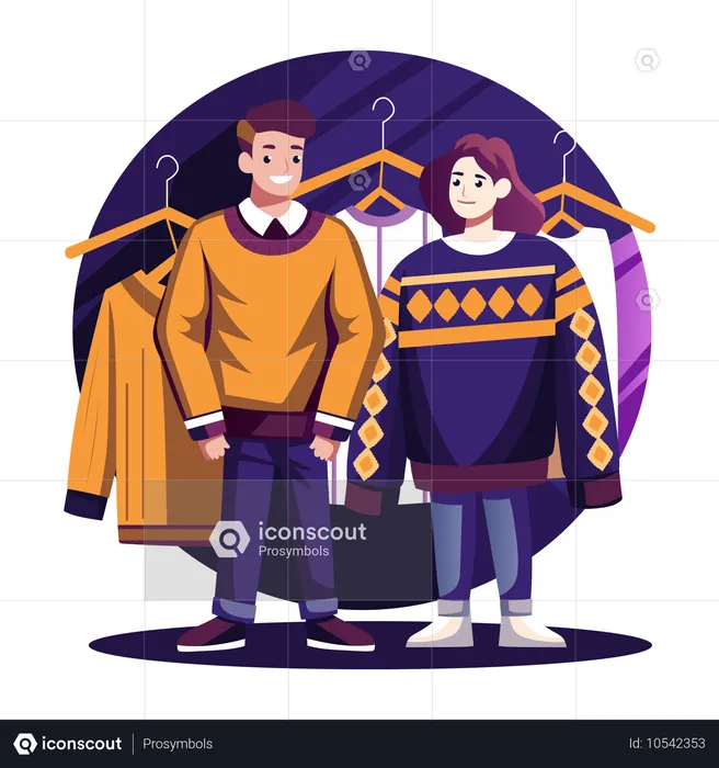 Pareja con vestidos de invierno  Ilustración