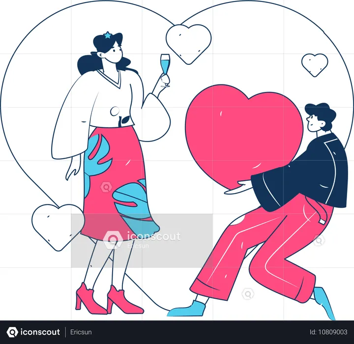 Pareja dando corazón unos a otros  Ilustración