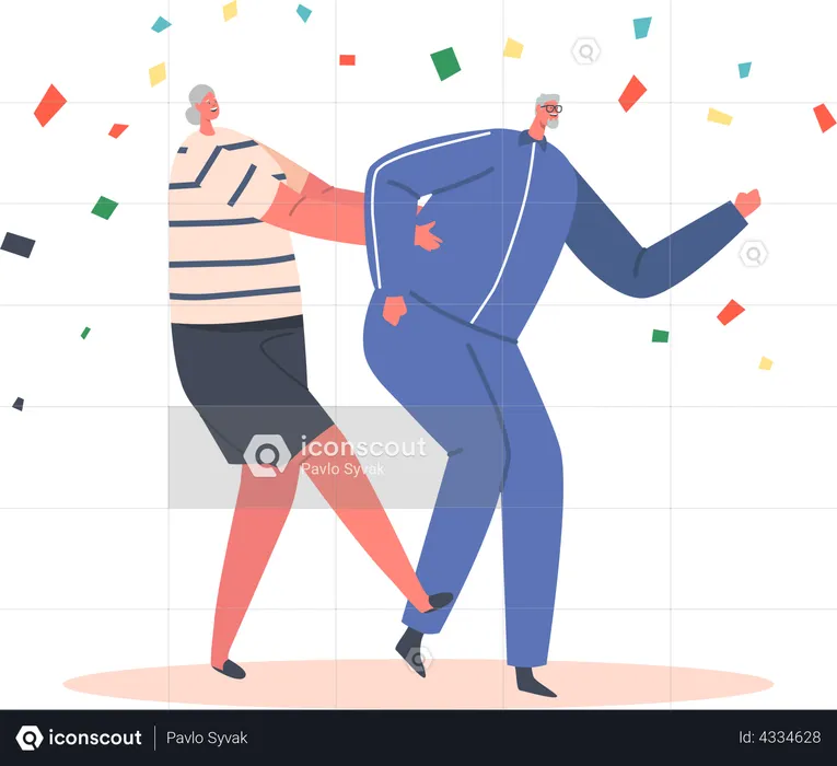 Pareja de ancianos bailando  Ilustración