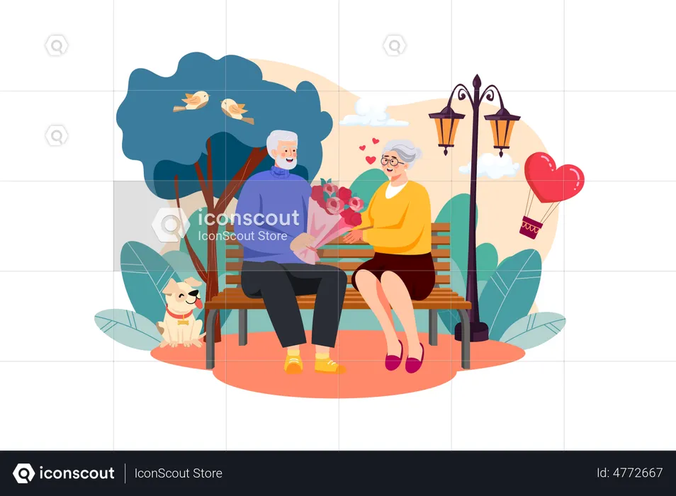 Pareja de ancianos celebrando el día de san valentín  Ilustración