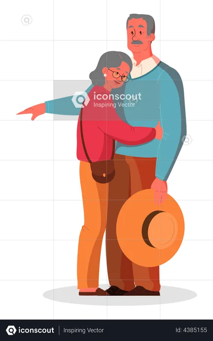 La pareja de ancianos se abraza  Ilustración