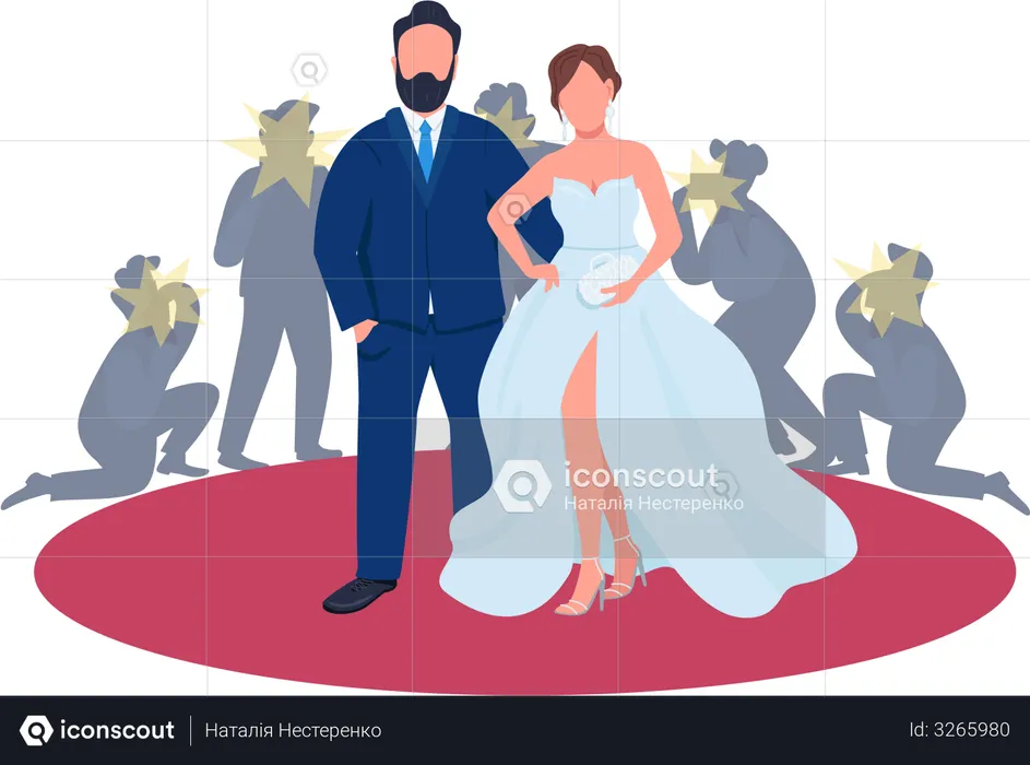 Pareja de famosos en la alfombra roja  Ilustración