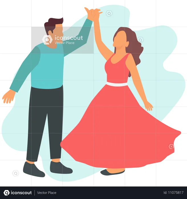 Pareja de enamorados perfecta bailando en una fiesta  Ilustración