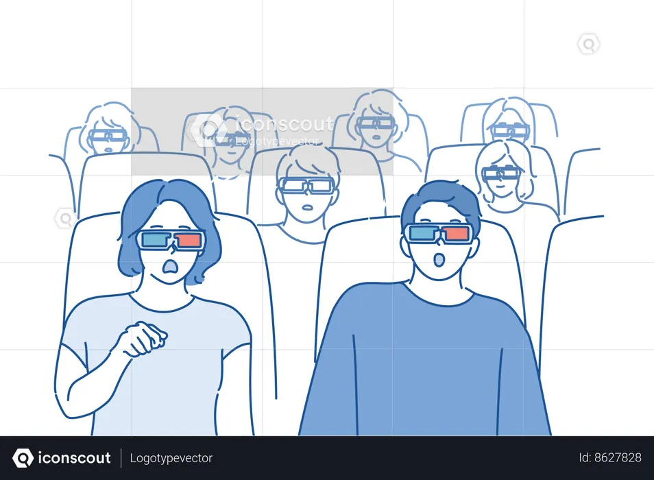 Una pareja disfruta de una película mientras usa gafas VR  Ilustración